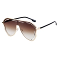 Oversized gradient brown sunglasses with gold metal frame and modern cut-out bridge - C5 Bright Black Gold Gray Tea