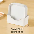 Set of 8 white plastic snack plates with a storage box for table garbage disposal - 8 Pack Thickened + Draining Base / Light Grey White