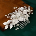 Silver bridal hair comb with handmade pearls and floral crystal accents for weddings - Silver Handmade Flower Artificial Pearl Hair Comb (HS-J6241S)