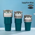 Royal blue insulated stainless steel tumblers in 20oz, 30oz, and 40oz with hidden handles - Dual Drink Lid Sapphire Blue