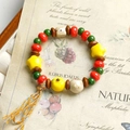 Bohemian ceramic star bead bracelet with colorful tassels on vintage botanical background - Yellow Apple Tassel Style (1616-04) / Yellow