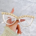 Occhiali da sole bianchi cat-eye con perle di lusso e strass scintillanti per feste fashion - Montatura Bianca Lente Bianca
