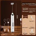 Cordless electric hand mixer with three stainless steel whisk heads and USB cable in silver - Three Head Set / Electroplated White