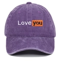 Washed purple baseball cap featuring high-quality LOVE YOU embroidery in vintage style - Purple