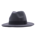 Classic dark grey wool fedora hat with a black ribbon band and elegant wide brim - M (56-58cm) / Dark Gray