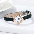 Elegant women's quartz watch with rose gold case, white dial and black textured leather strap - Green