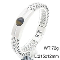 Pulsera hip hop para hombre en acero inoxidable plateado con ojo de tigre y cristales - Color Acero (KB204073-KFC)
