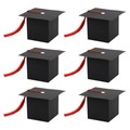 Set of 6 black graduation cap candy boxes featuring festive red decorative tassels - Red Tassel
