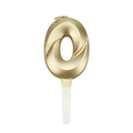 Golden number 0 birthday candle with metallic texture and diamond cut 3D effect - Number 0 / Gold