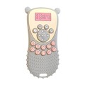 Detailed close-up of grey silicone baby teether shaped like a remote with pink buttons - Bear Paw Remote / Gray