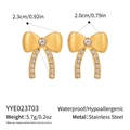 Detail showing dimensions of gold bow earrings with rhinestones in stainless steel - Gold Bow Style (YYE023703)