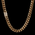 Cadena cubana de 12mm en oro pulido con un cierre rectangular de diamantes brillantes - 16 Pulgadas / 40,64 cm / Dorado