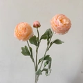 Pink orange artificial ranunculus flower with two blooms and one bud for home decor - Coral