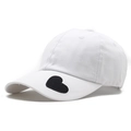 White washed cotton baseball cap with black heart embroidery and six-panel design - One Size / White (Black Heart Embroidery)