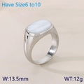 Anillo de sello de acero plateado con incrustación de concha blanca, estilo unisex - US 6 / Estilo de Incrustación Ovalado (KR111674-GC) / Color Acero
