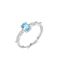 S925 sterling silver ring featuring a blue oval opal and side marquise stones - US Size 5 / Light Blue (Topaz Color)