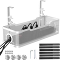 White under desk cable management tray with metal mesh and mounting accessories kit - Square Round Opening (34*11*7.5cm) / White