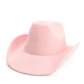 Chapeau de cowboy western en feutre de laine rose avec bord roulé et style fedora jazz - M (57cm) / Rose