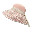 Dettaglio del cappello da sole rosa in maglia con ricami di margherite in pizzo - M (56-58cm) / Rosa