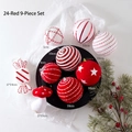 9-delige kerstdecoratieset in rood en wit met gestreepte ballen en snoepvormige hangers - 24-Rood Pakket Schuimballen Set van 9