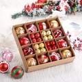 Detailed set of red and gold Christmas ball ornaments in a brown gift box arrangement - Gold Red