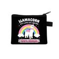 Black polyester coin purse with cartoon llamacorn print and zip closure for children - Black Llamacorn