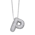 Silver letter P necklace with shimmering cubic zirconia pavé on a delicate link chain - Letter P / Silver