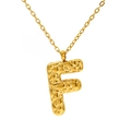 Gold plated necklace featuring letter F pendant with unique lava molten texture design - Gold Letter-F