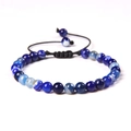 Adjustable hand-woven bracelet featuring 8mm blue agate beads with natural stripes - 6mm (Stretchable) / Blue Striped Agate