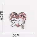Detailed view of heart-shaped cat patch showing 5.5cm by 5cm dimensions and love embroidery - 15# Pink White Cat Heart