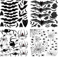 Halloween wall stickers featuring black bats, spiders, and webs for party decoration - Static 4-Sheet Combo 113Pcs (35*25cm*4pcs)