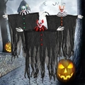 Three-piece Halloween hanging clown skeletons with black robes and colorful pom-poms decor - H-09 Scarf Clown Style (H-09)