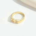 Golden open ring with celestial moon and star charms featuring sparkling zircon accents - Star Moon Gold (JZ0613)