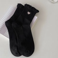 Calze nere carine con ricamo a cuore e bordo a volant per donne eleganti - Taglia unica / Nero