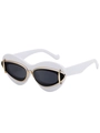 Occhiali da sole retrò cat-eye con montatura bianca e raffinati dettagli dorati - Bianco Lucido Oro Tutto Grigio (C8)