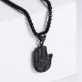 Ciondolo vintage Mano di Fatima e Malocchio in acciaio inossidabile con catena nera - Nero (con catena)