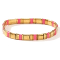 Golden and pink Tila bead stretch bracelet with bohemian tile style and shiny metallic finish - Pink
