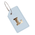Light blue PU leather luggage tag with golden letter L and steel wire loop - Light Blue L
