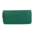 Emerald green pebbled leather long wallet for women with golden zipper closure - Green