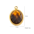 14K gold plated stainless steel oval tiger eye pendant 15mm with beaded edge detail - 43 Tiger Eye Oval