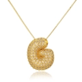 Macro shot of gold-plated spiral pendant with micro-pave crystals on box chain - Letter G (D1079-G)