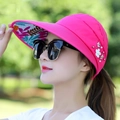 Rose red sun visor hat for women with white flower pearls and floral brim lining - Pearl Leaf Style / Rose Red