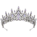 Detailed view of dark metal crown with sparkling purple crystals and clear rhinestones - Antique Silver/Purple/White