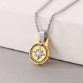 Two-tone stainless steel compass necklace with silver star pendant on a square link chain - Gold and Silver Two-Tone Twisted Rope Compass Pendant (KN287526-AQ)
