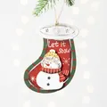 Wooden snowman Christmas stocking pendant with Let it Snow text and rustic hemp rope - Snowman Christmas Sock