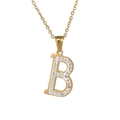 Close-up of golden stainless steel letter B pendant necklace with pavé crystal rhinestones - Letter B / Gold