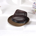 Men's dark brown mesh fedora hat with breathable crown and black leather decorative band - Coffee