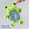 Cute green plush frog hair scrunchie with soft fabric embroidery, 14.5cm tall accessory - Frog Shape / Green