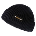 Gorro de punto negro acanalado con parche SPORT de cuero marrón y remaches metálicos - Talla Única (56-60cm) / Negro