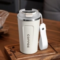 Smart white stainless steel coffee mug with LED temperature display and white carry strap - 510ml / Smart with Handle / White